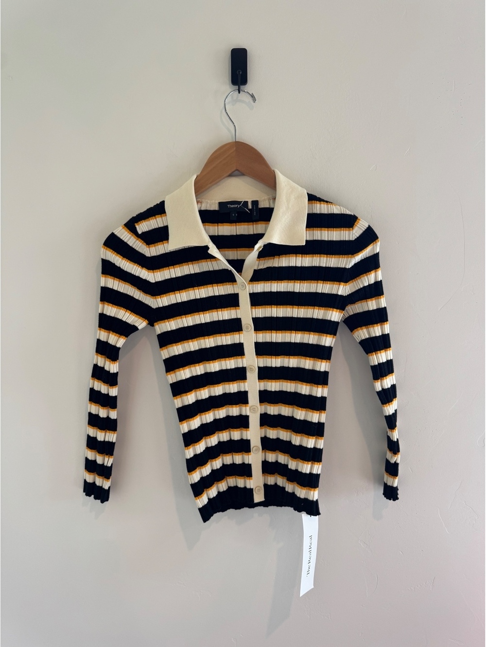 Theory Striped Ribbed Knit Collared Cardigan Size Small NWT